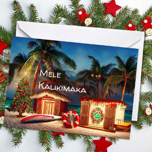 Tarjeta Navidades hawaianos en la playa