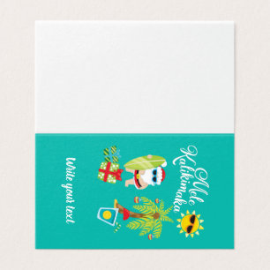 Tarjeta Navidades hawaianos. Santa Claus Mele Kalikimaka.