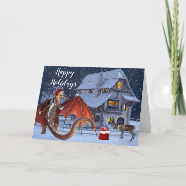 Tarjeta Navidades Holiday Santa Dragon (Anverso)