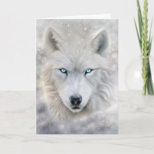 Tarjeta Navidades Holiday Wolf con ojos azules
