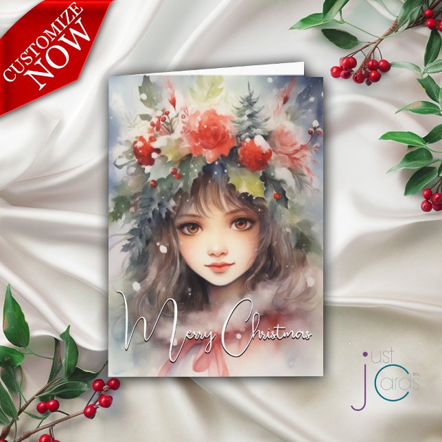 Tarjeta Navidades Holly Berry Fairy Holiday (Customizable text )