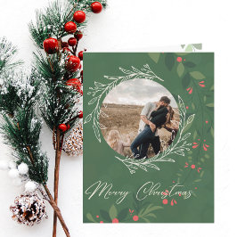 Tarjeta Navidades Holly Botanical Greenery Photo Navy
