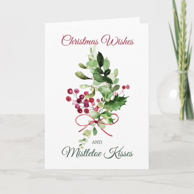 Tarjeta Navidades Holly Mistletoe Red Berry (Anverso)
