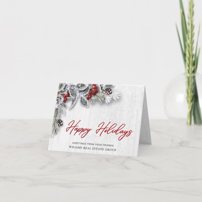 Tarjeta Navidades Holly Rustic Saludos Corporativos Festiv (Anverso)
