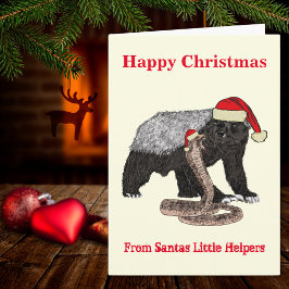 Tarjeta Navidades Honey Badger vs Snake Funny Santa Irony