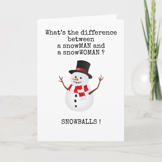 Tarjeta Navidades humorísticos con diseño de muñeco de nie (Anverso)