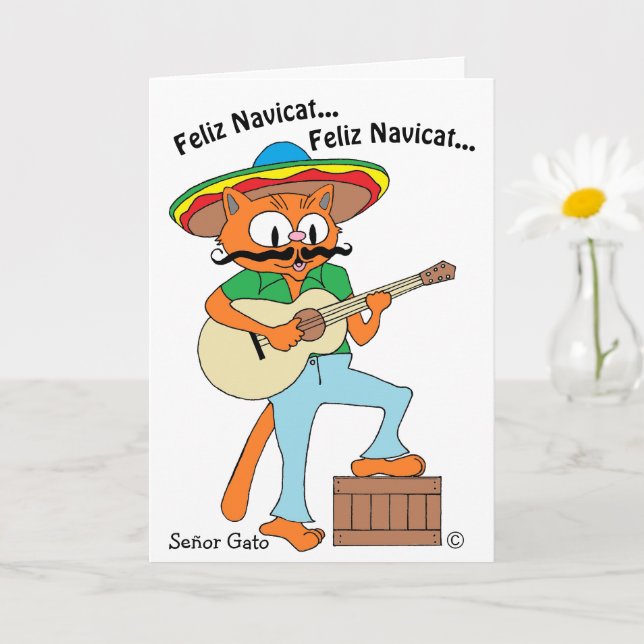Tarjeta Navidades humorísticos con las catas del señor Gat (Planta pequeña)