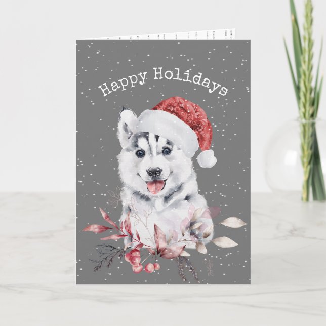 Tarjeta Navidades Husky En Gris (Anverso)