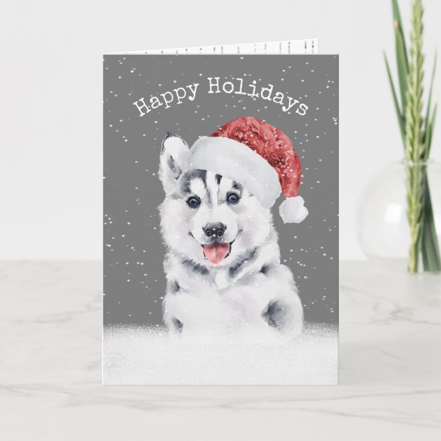 Tarjeta Navidades Husky En Los Copos De Nieve (Anverso)