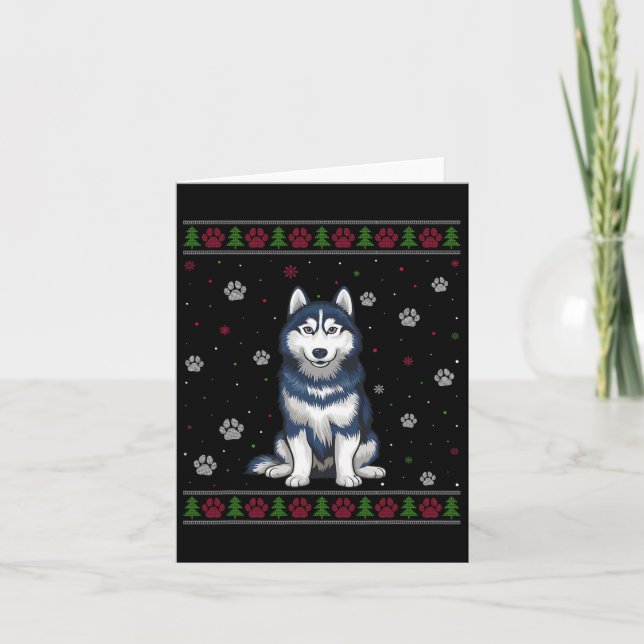 Tarjeta Navidades Husky Siberiano Sweater Xmas Mascota Ani (Anverso)