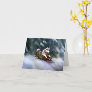 Tarjeta Navidades Husky siberianos nevan el invierno
