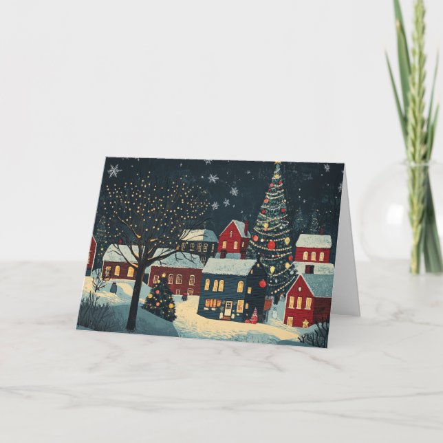 Tarjeta Navidades iluminan árboles nevados (Anverso)