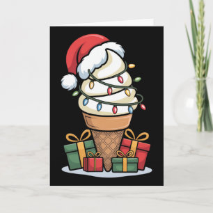 Tarjeta Navidades Iluminan Cono De Helado Con Santa Hat De