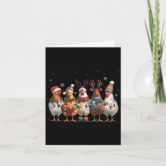 Tarjeta Navidades iluminan el pollo Santa Funny árbol de n (Anverso)