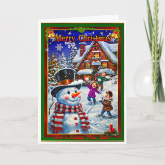 Tarjeta Navidades incluso en la batalla de bola de nieve