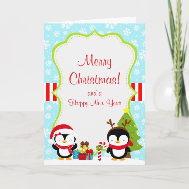 Tarjeta Navidades Invierno Cute Penguins Feliz Navidad (Anverso)