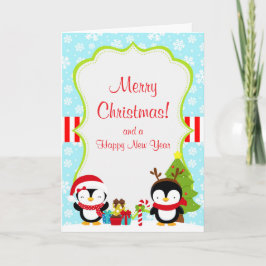 Tarjeta Navidades Invierno Cute Penguins Feliz Navidad