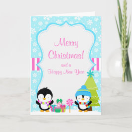 Tarjeta Navidades Invierno Cute Penguins Feliz Navidad