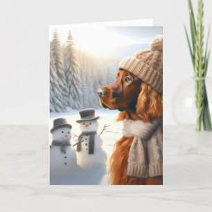 Tarjeta Navidades irlandeses sentadores y hombres de nieve