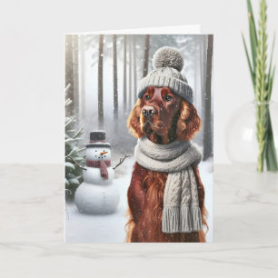 Tarjeta Navidades irlandeses sentados con hombre de nieve