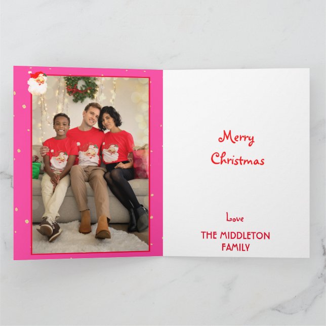 Tarjeta Navidades Jolly Santa Claus Foto Saludo Rosa (Interior)