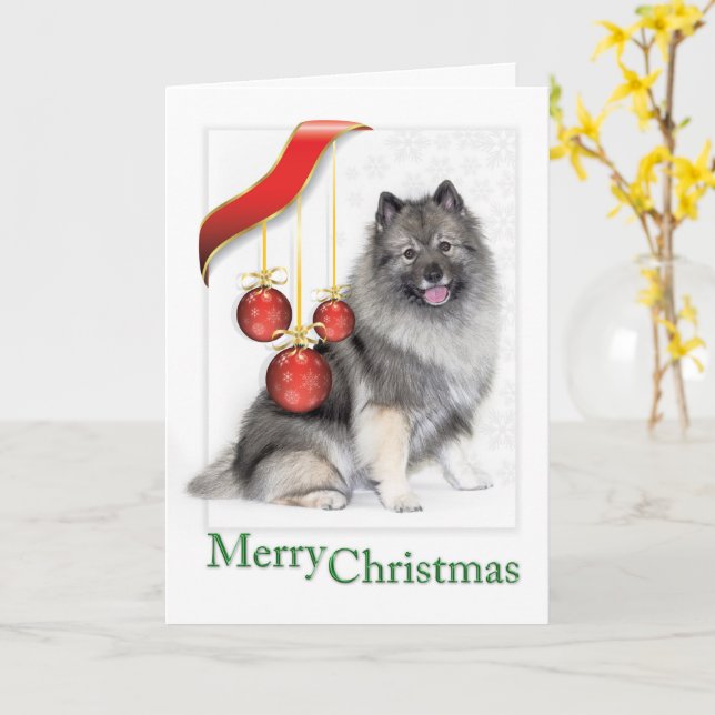 Tarjeta Navidades Keeshond Saludo (flor amarilla)