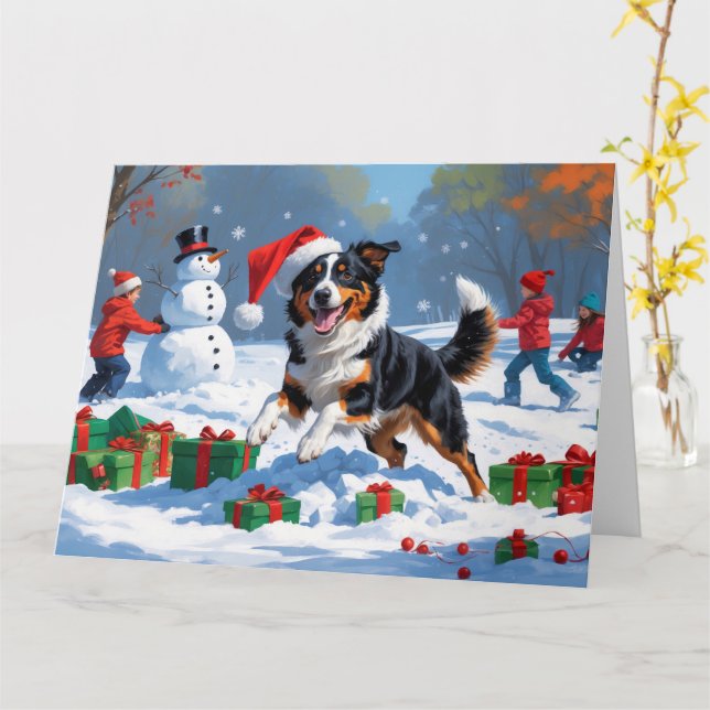 Tarjeta Navidades Kelpie australianos celebran escena de n (flor amarilla)