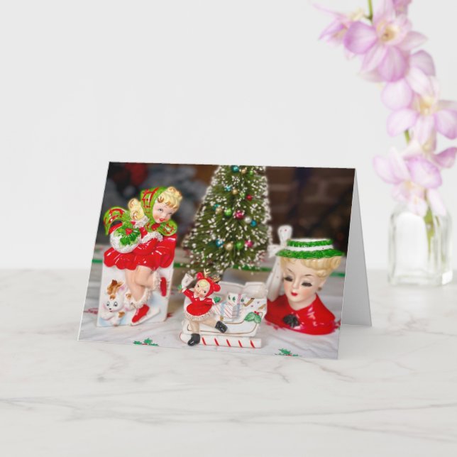 Tarjeta Navidades kitsch de mediados del siglo antiguo (Orquídea)