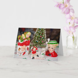 Tarjeta Navidades kitsch de mediados del siglo antiguo