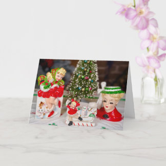 Tarjeta Navidades kitsch de mediados del siglo antiguo