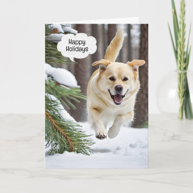 Tarjeta Navidades Labrador Recuperador Corriendo En Nieve (Anverso)