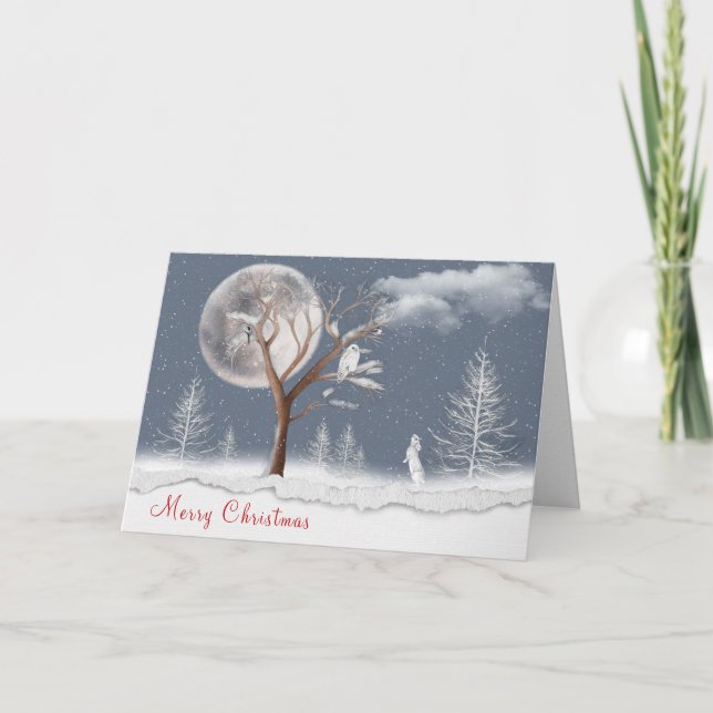 Tarjeta Navidades Lechuza y conejo (Anverso)