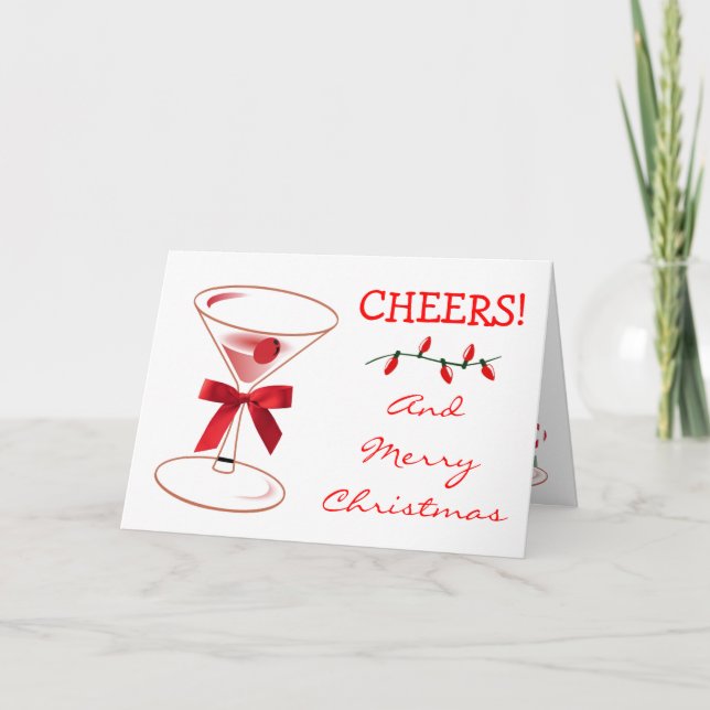 Tarjeta Navidades Luces Alegran Martini Glass Red Bow (Anverso)
