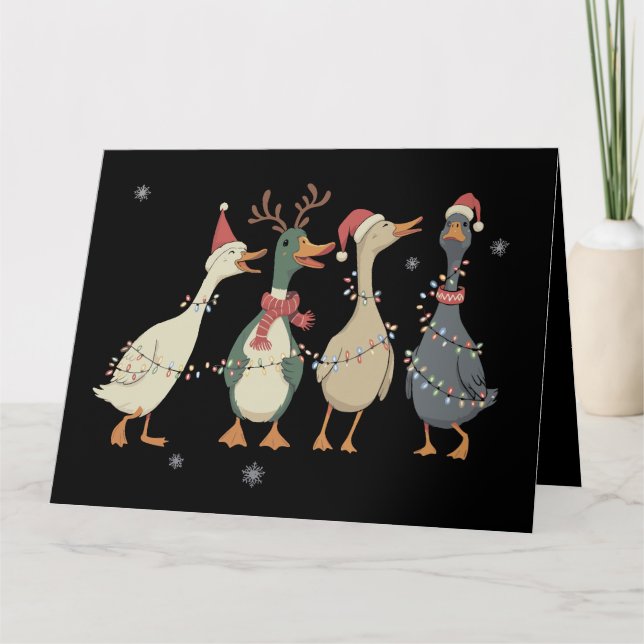 Tarjeta Navidades Luces Ducks Funny Animals Lover (Anverso)