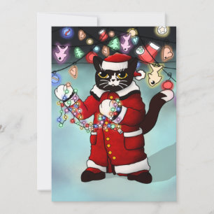 Tarjeta Navidades Luces Típico Tuxedo Cat