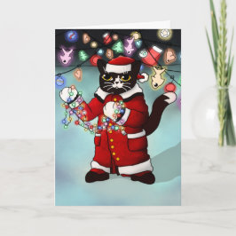 Tarjeta Navidades Luces Típico Tuxedo Cat