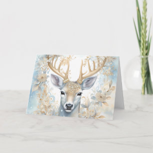 Tarjeta Navidades majestuosos ciervos en azul y oro