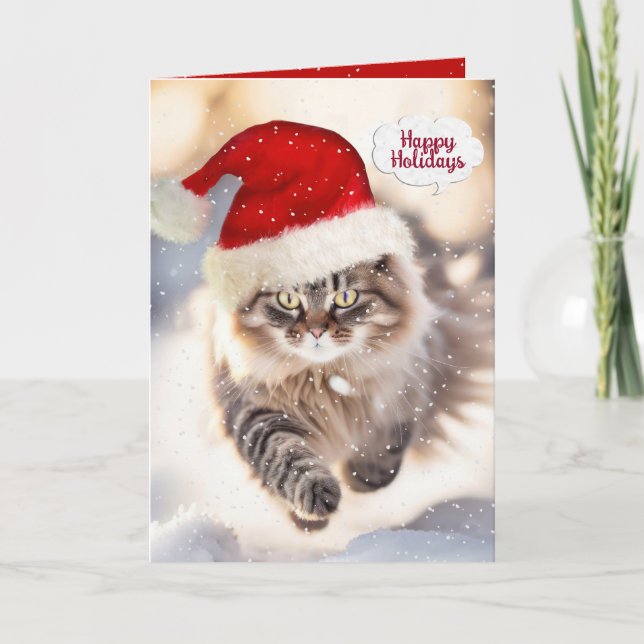 Tarjeta Navidades Manejan Gato En Nieve (Anverso)
