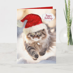 Tarjeta Navidades Manejan Gato En Nieve