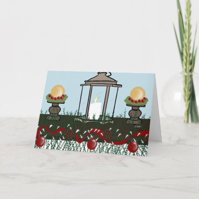 Tarjeta Navidades Mantienen Con Velas, Pineconas, Ornament (Anverso)