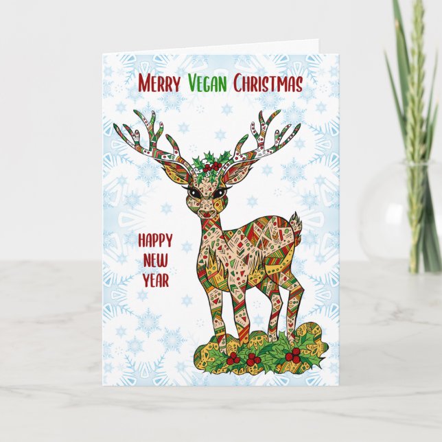 Tarjeta Navidades merry vegan, renos (Anverso)