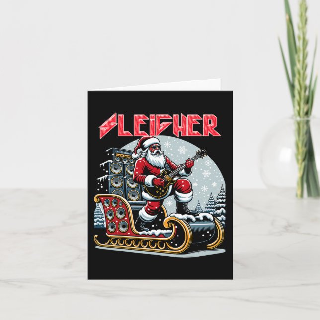 Tarjeta Navidades Metalizado de Sleigher Hail Santa Heavy  (Anverso)