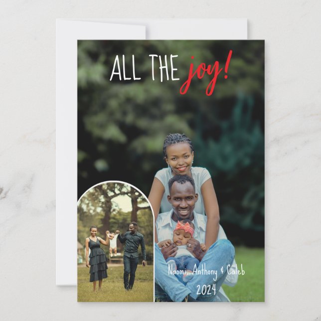 Tarjeta Navidades modernizan la foto de la alegría persona (Anverso)