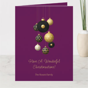 Tarjeta Navidades modernos Bauble Purple Gold Photo