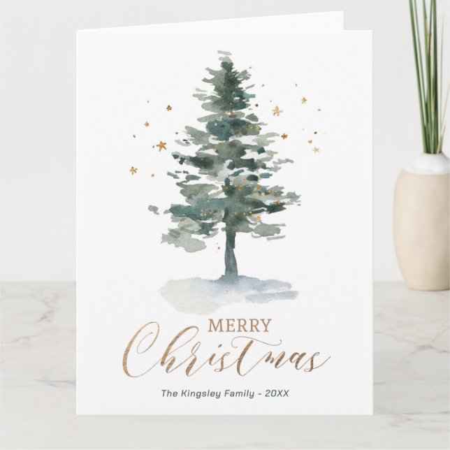 Tarjeta Navidades modernos con Árbol acuático de oro (Anverso)