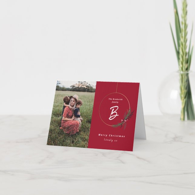 Tarjeta Navidades modernos de fotos de monogramas (Anverso)