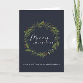 TARJETA NAVIDADES MODERNOS DE NAVY ELEGANT HOLLY BERRY WRE