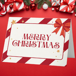 Tarjeta Navidades modernos de rayas rojas y blancas