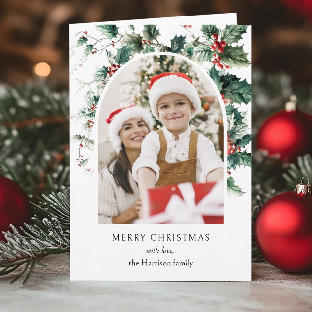 Tarjeta Navidades modernos Foto Arch con Holly (Subido por el creador)