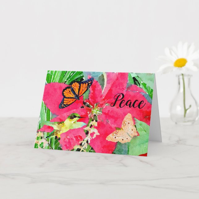 Tarjeta Navidades Monarca mariposa y colibrí (Planta pequeña)